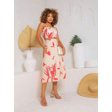 Conjunto Feminino Saia Midi Forro Cropped Com Bojo Estampa