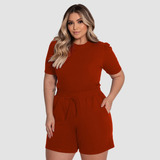 Conjunto Feminino Short E Blusa Estilo Moda Básica Plus Size