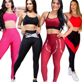 Conjunto Fitness Kit 2 Tops E 2 Calças Feminino De Academia 