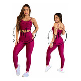 Conjunto Fitness Top + Calça New Zig Cirre 3d Academia 
