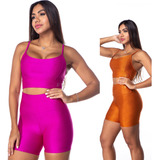 Conjunto Fitness Top+ Short Roupa Para Academia Canelado 3d