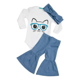 Conjunto Flare Ou Saruel Bebe Menina Body Gatinha Faixinha