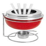 Conjunto Fondue Réchaud Jogo Panela Fogareiro Cor Vermelho