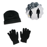 Conjunto Frio Touca E Luva Clássica Preta Lã Unissex Adulto