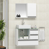 Conjunto Gabinete Banheiro Tampo Vidro Polo 60cm Cor Do Móvel Branco Inteiro