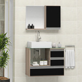 Conjunto Gabinete Banheiro Tampo Vidro Polo 60cm Cor Do Móvel Madeirado_preto