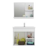 Conjunto Gabinete P/ Banheiro 1 Porta 2 Gavetas E Espelheira Cor Do Móvel Amêndoa/branco
