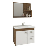 Conjunto Gabinete P/ Banheiro 1 Porta 2 Gavetas E Espelheira