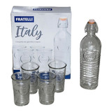 Conjunto Garrafa Italy 1lt Vidro C/4 Copos 300ml