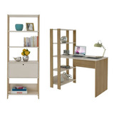 Conjunto Home Office Match C/ Escrivaninha E Estante Artely Cor Off White/carvalho