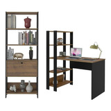Conjunto Home Office Match C/ Escrivaninha E Estante Artely Cor Pinho/preto