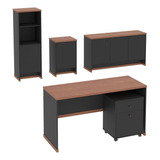 Conjunto Home Office Mesa Tampo 25mm 3 Estantes E Gaveteiro