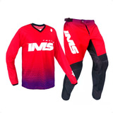 Conjunto Ims Mx Camisa Vermelha Azul + Calça Motocross