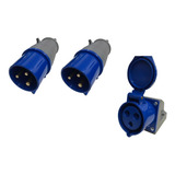 Conjunto Industrial 1 Tomada + 2 Plug Macho  2p+t 16a Azul