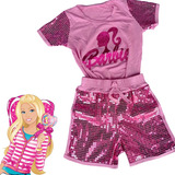 Conjunto Infantil Barbie Short Blusa Brilhante Envio Rápido