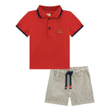 Conjunto Infantil Camisa Polo Meia Malha E Bermuda Listrado