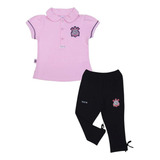 Conjunto Infantil Corinthians Camisa Rosa Calça Preta