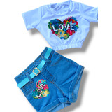 Conjunto Infantil Croped Broboleta E Shorts