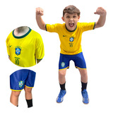 Conjunto Infantil E Juvenil Brasil Amarelo Short Camisa