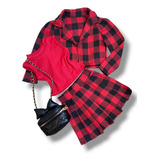 Conjunto Infantil Feminino Casaco Xadrez Blusinha Com Saia 