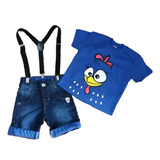 Conjunto Infantil Galinha Pintadinha Com Bermuda