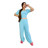 Conjunto Infantil Juvenil Com Calça Pantolona E Croped Festa