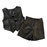 Conjunto Infantil Menina Couro Fake Moda Blogueirinha Diva