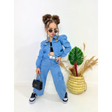 Conjunto Infantil Menina Jeans Cropped Jaqueta Jeans Calça
