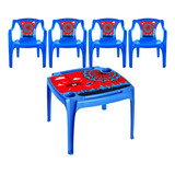 Conjunto Infantil Mesa E 4 Cadeiras Antares Azul Kit 01 Jogo