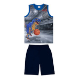 Conjunto Infantil Regata E Bermuda Dino Rovi Kids Azul
