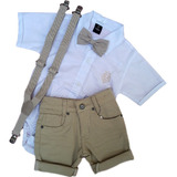 Conjunto Infantil Social Batizado Bege Com