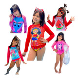 Conjunto Infantil Uv50 Proteção Solar Bebê Moda Praia Menina