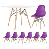 Conjunto Jantar Eames Eiffel 6 Lugares Mesa 120cm 6 Cadeiras Cor Da Tampa Mesa Branco Com Cadeiras Roxo