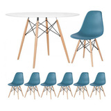 Conjunto Jantar Eames Eiffel 6 Lugares Mesa 120cm 6 Cadeiras Cor Da Tampa Mesa Branco Com Cadeiras Turquesa