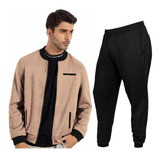 Conjunto Jaqueta Blusa De Frio Zíper Calça Moletom Sem Capuz
