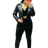 Conjunto Jaqueta E Calça Feminina Couro Eco Outono Inverno