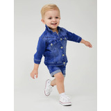Conjunto Jaqueta Jeans E Bermuda Jeans Infantil Bebê Menino