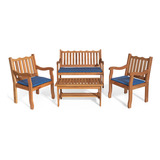 Conjunto Jardim Madeira Maciça Estofado Trento Curvato Azul