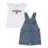 Conjunto Jardineira Jeans Listrada 1 Camiseta Tommy Hilfiger
