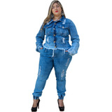 Conjunto Jeans Feminino Jaqueta Calça Plus