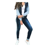 Conjunto Jeans Feminino Jaqueta Capuz Calça