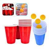Conjunto Jogo De Beer Pong Com 24 Peças Diversão Total Lazer Cor Azul / Vermelho
