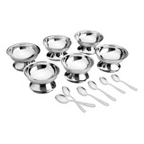 Conjunto Jogo De Tigelas Com Colheres Inox Para Sobremesa 