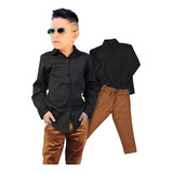 Conjunto Kit 2 Peças Social Masculino  Camisa Preta E Calça
