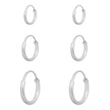 Conjunto Kit 3 Pares Argola Feminino Masculino Prata 925