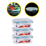 Conjunto Kit 3 Potes Vidro Hermético Marmita Fitness 370ml Cor Azul