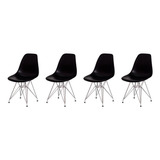 Conjunto Kit 4 Cadeiras Charles Eiffel Eames Design Base Cromada Várias Cores Sala Jantar Cozinha