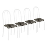 Conjunto Kit 4 Cadeiras Metal Aço Cozinha Branca Almofadada Cor Da Estrutura Da Cadeira Branco Cor Do Assento Cinza Desenho Do Tecido Geométrico