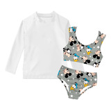 Conjunto Kit Blusa Infantil Proteção Uv+biquini Top Forrado 