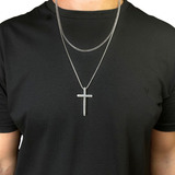 Conjunto Kit De Corrente Cordão Masculino Em Aço Inox Prata